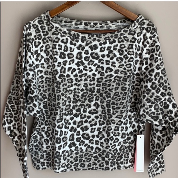 NWT Good American Cheetah Print Boatneck Pullover Sweatshirt Size 0 - Picture 6 of 6